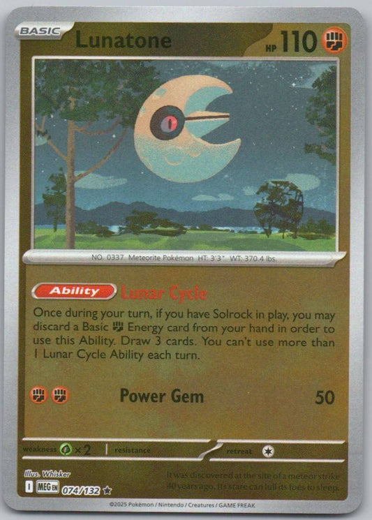 Lunatone 074 Reverse Holo Fighting Card - Mega Evolution