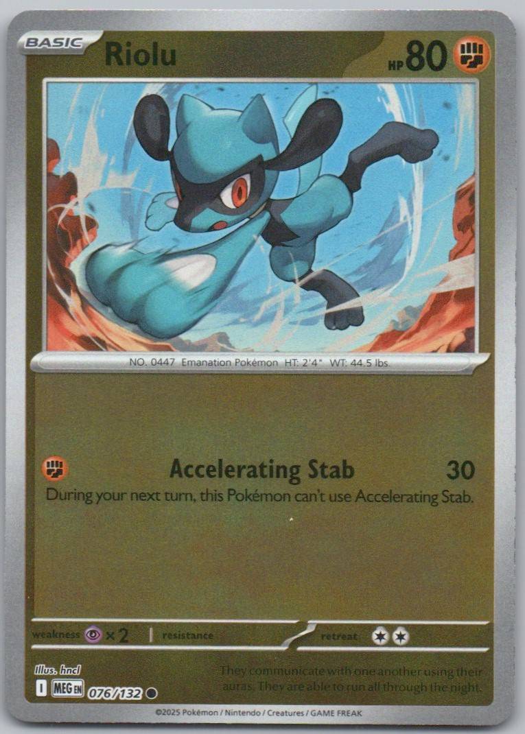 Riolu 076 Reverse Holo Fighting Card - Mega Evolution