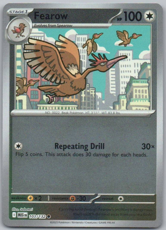 Fearow 103 Reverse Holo Colorless Card - Mega Evolution