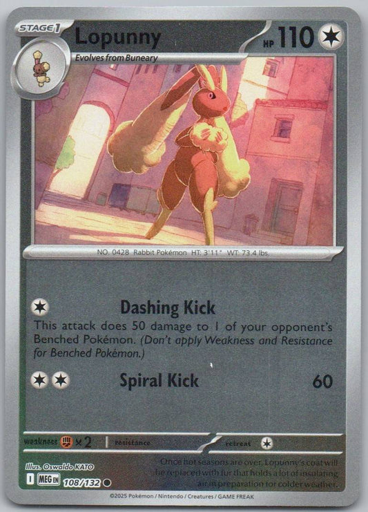 Lopunny 108 Reverse Holo Colorless Card - Mega Evolution