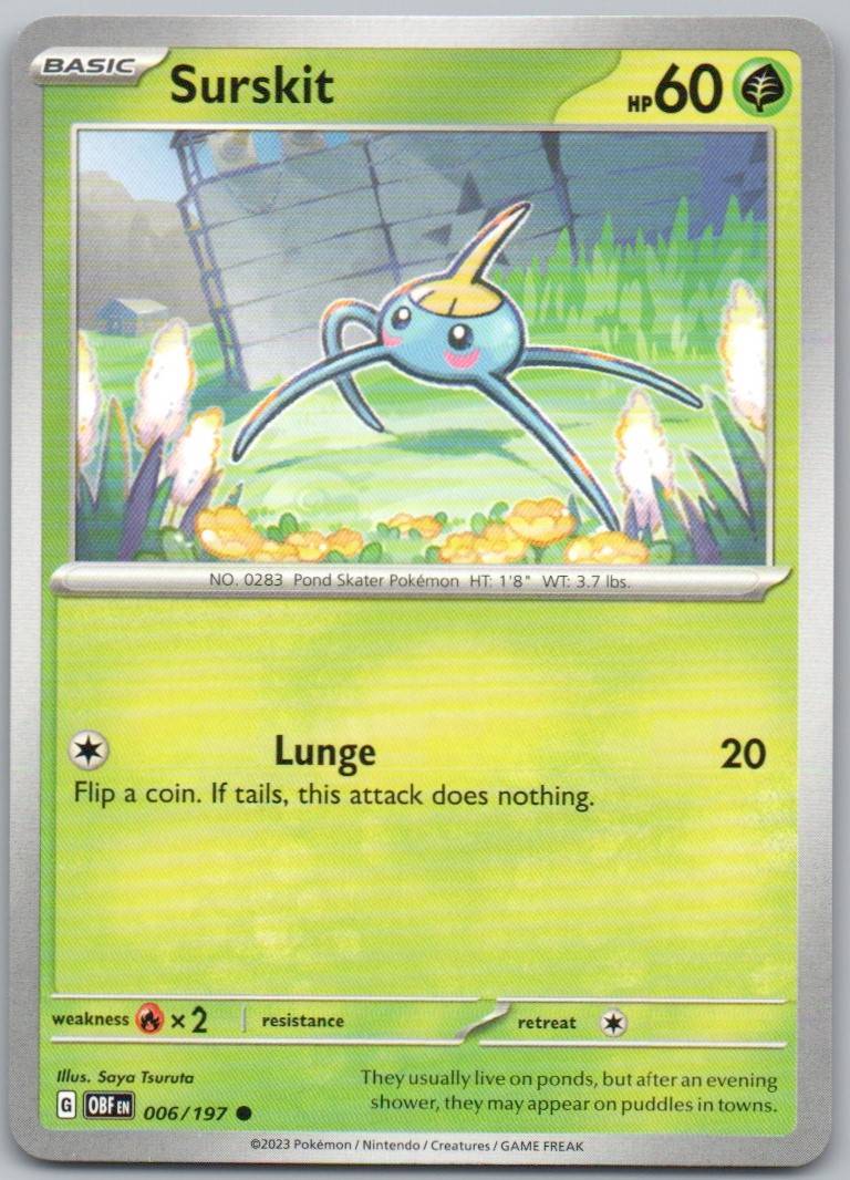 Surskit 006 Normal Grass Card - Obsidian Flames