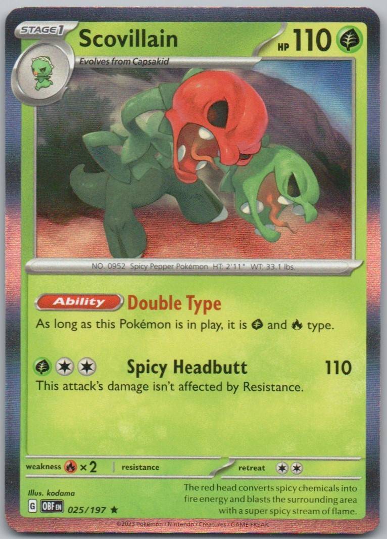 Scovillain 025 Holo Grass Card - Obsidian Flames