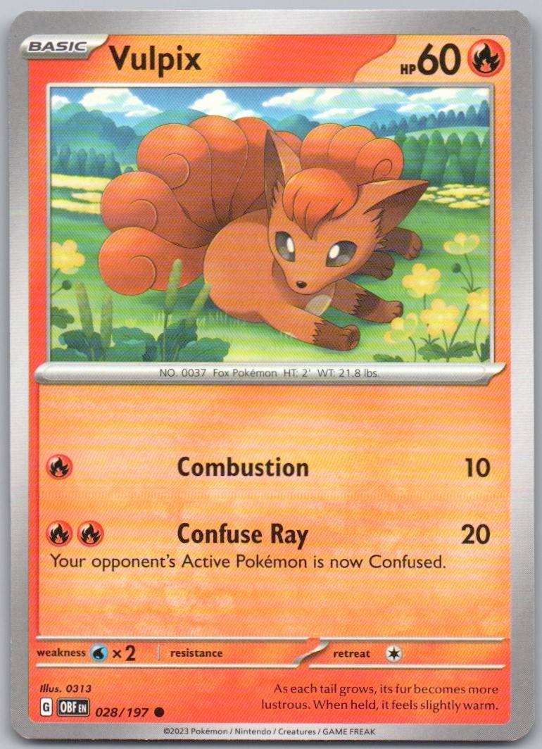 Vulpix 028 Normal Fire Card - Obsidian Flames