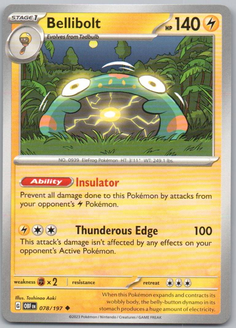 Bellibolt 078 Normal Lightning Card - Obsidian Flames