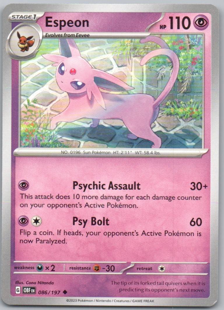 Espeon 086 Normal Psychic Card - Obsidian Flames