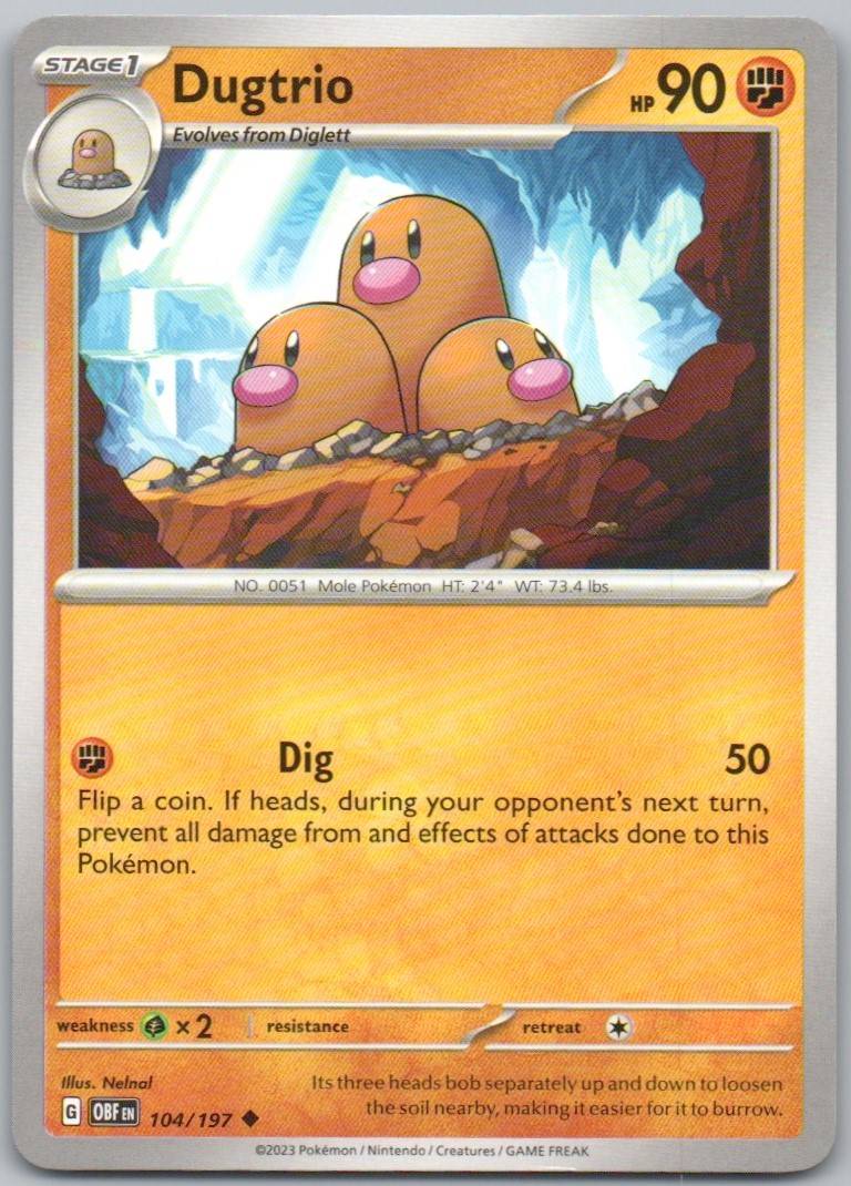 Dugtrio 104 Normal Fighting Card - Obsidian Flames