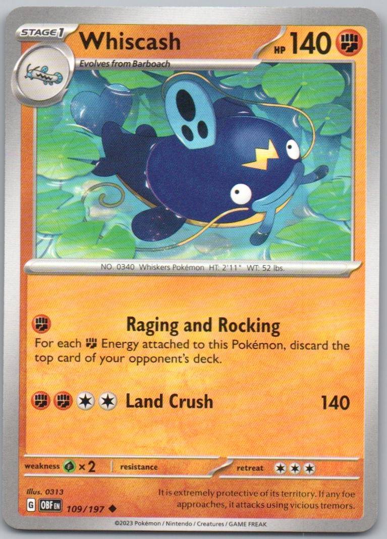 Whiscash 109 Normal Fighting Card - Obsidian Flames