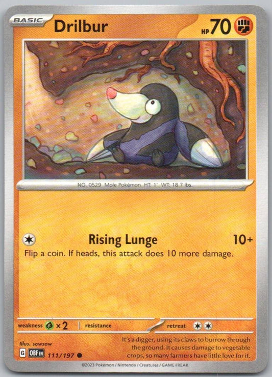 Drilbur 111 Normal Fighting Card - Obsidian Flames