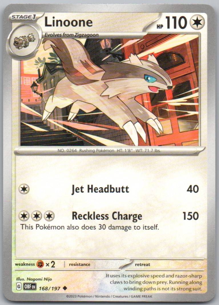 Linoone 168 Normal Colorless Card - Obsidian Flames