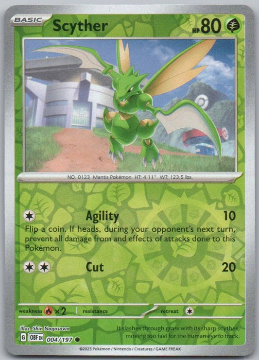 Scyther 004 Reverse Holo Grass Card - Obsidian Flames
