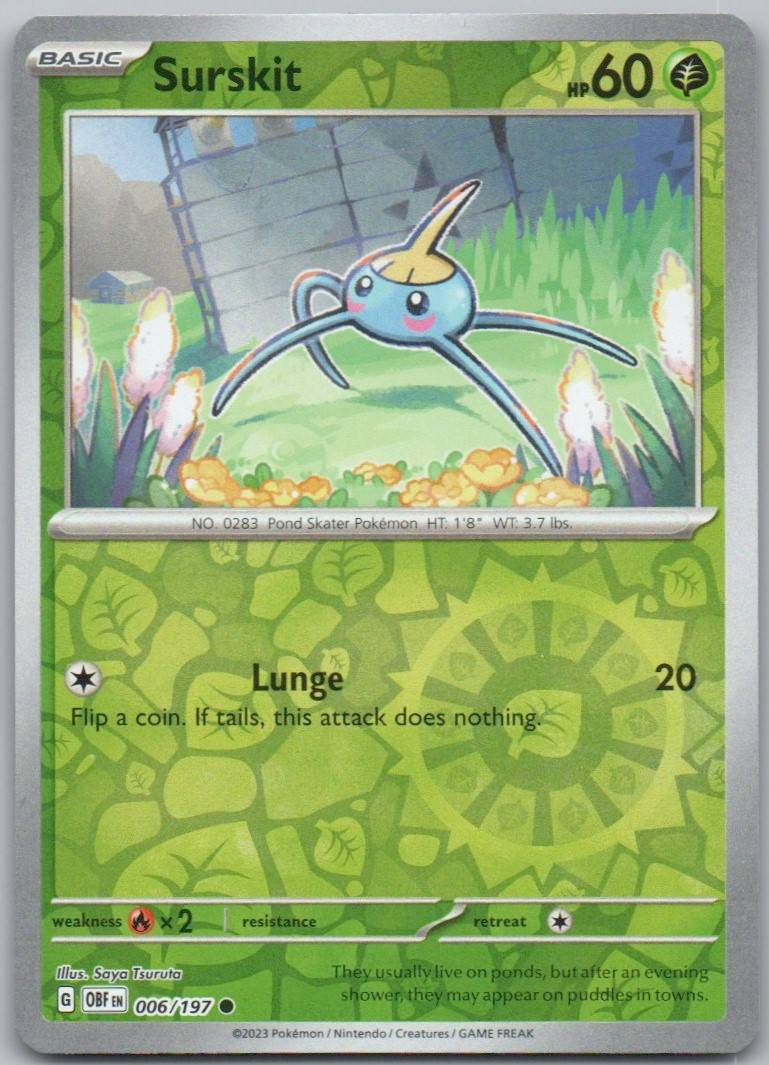 Surskit 006 Reverse Holo Grass Card - Obsidian Flames