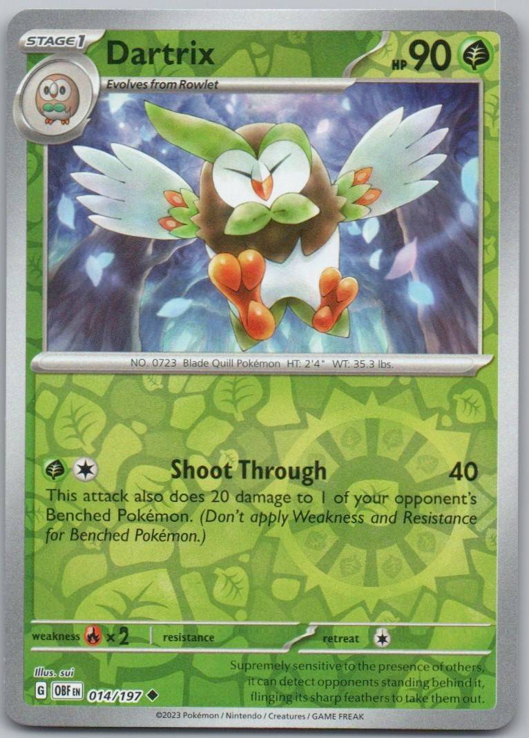 Dartix 014 Reverse Holo Grass Card - Obsidian Flames