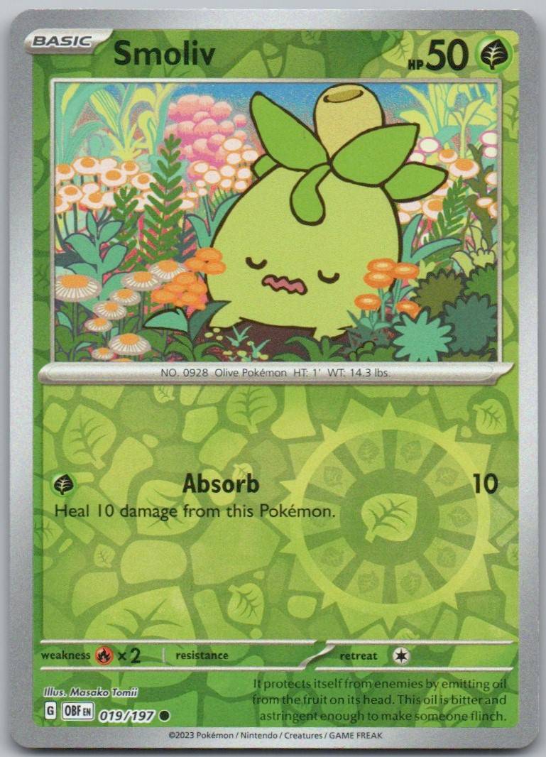 Smoliv 019 Reverse Holo Grass Card - Obsidian Flames