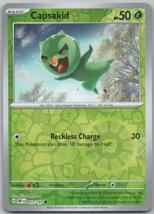 Capsakid 023 Reverse Holo Grass Card - Obsidian Flames