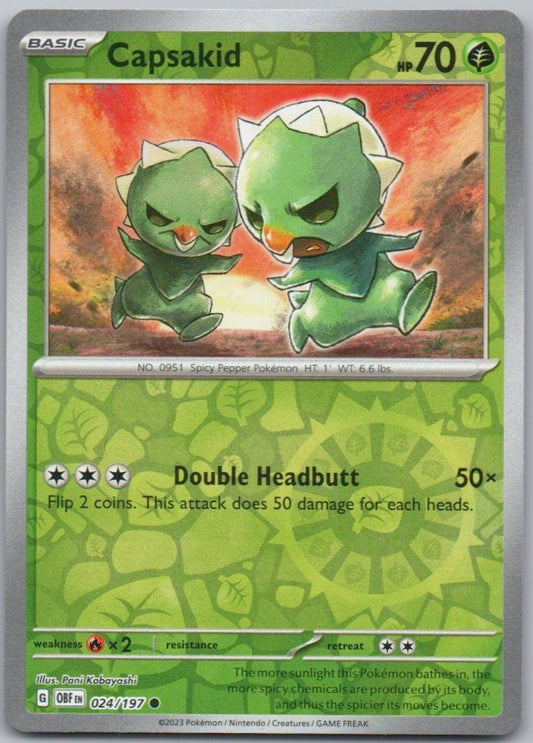 Capsakid 024 Reverse Holo Grass Card - Obsidian Flames
