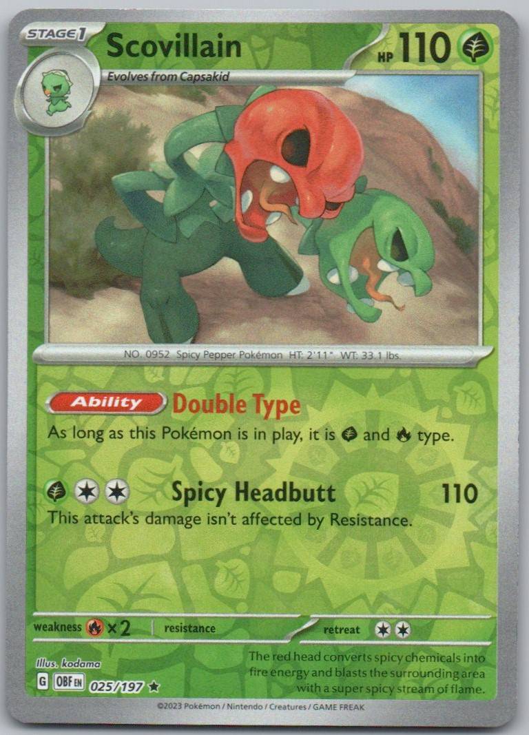 Scovillain 025 Reverse Holo Grass Card - Obsidian Flames