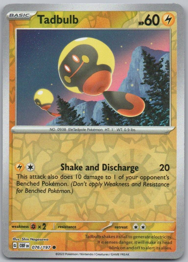 Tadbulb 076 Reverse Holo Lightning Card - Obsidian Flames
