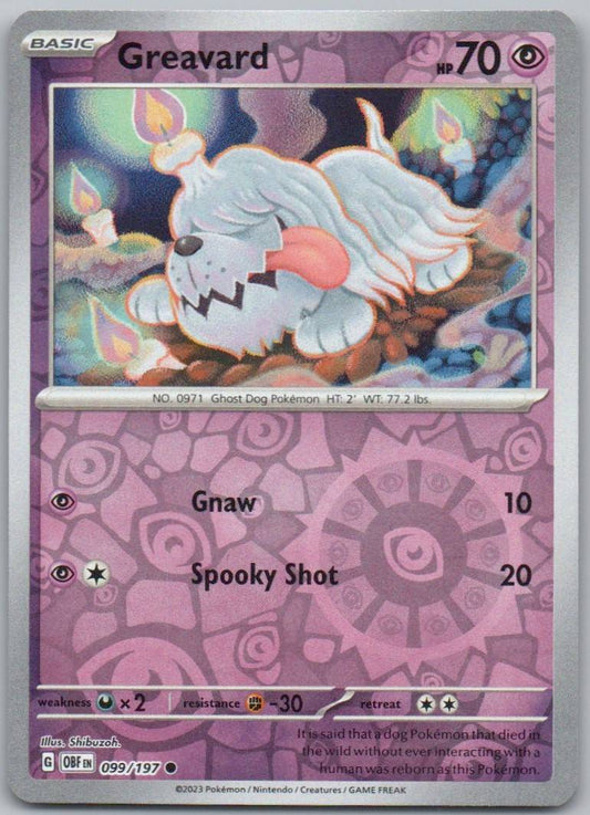 Greavard 099 Reverse Holo Psychic Card - Obsidian Flames
