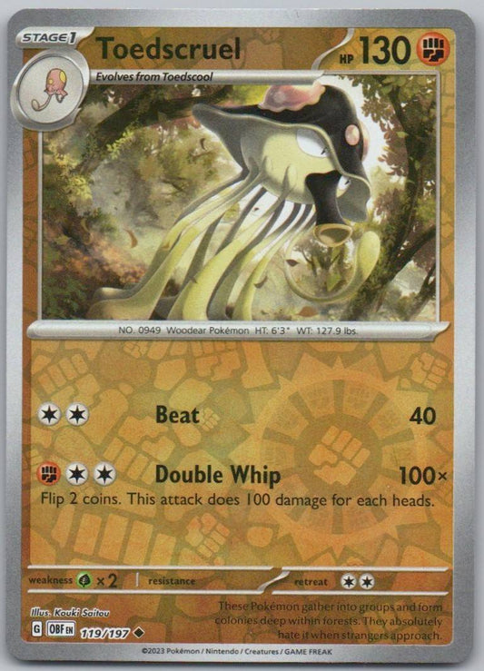 Toedscruel 119 Reverse Holo Fighting Card - Obsidian Flames