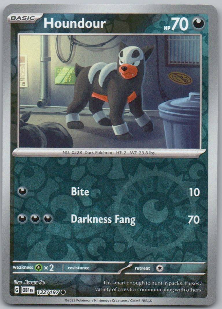 Houndour 132 Reverse Holo Darkness Card - Obsidian Flames