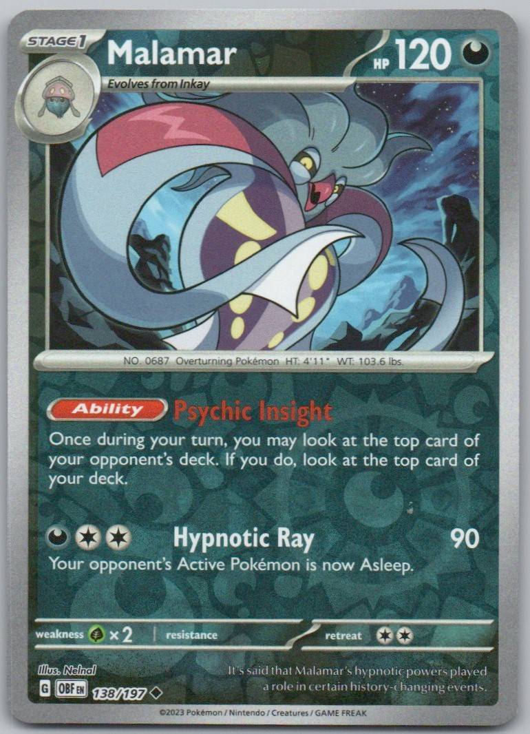 Malamar 138 Reverse Holo Darkness Card - Obsidian Flames