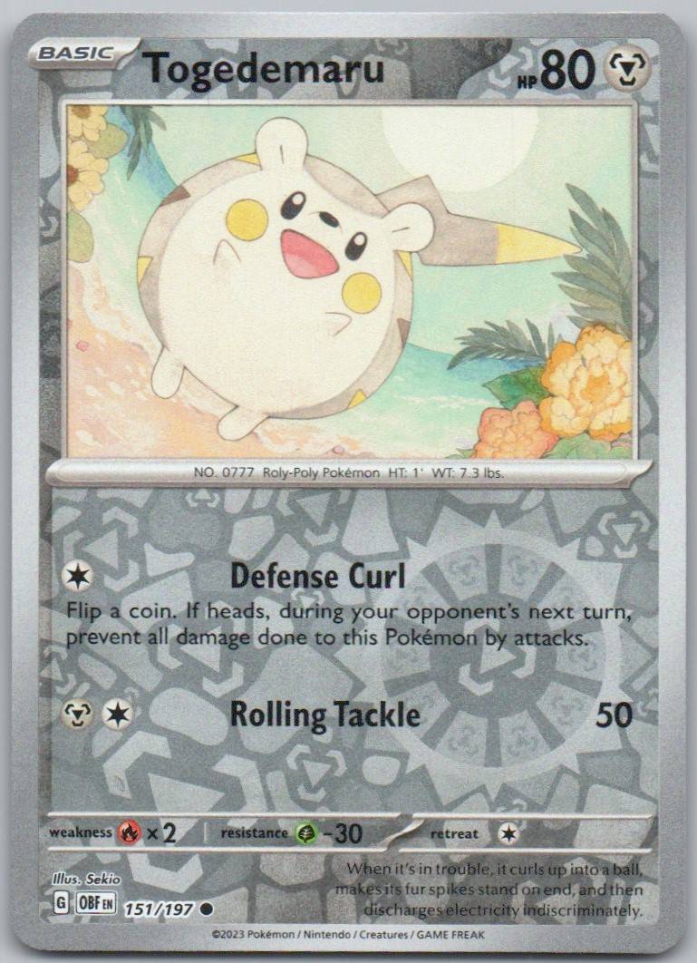 Togedemaru 151 Reverse Holo Steel Card - Obsidian Flames