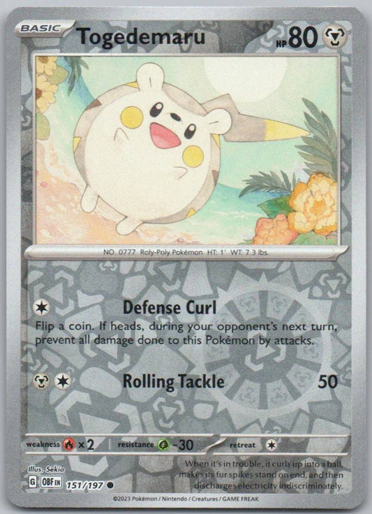 Togedemaru 151 Reverse Holo Steel Card - Obsidian Flames