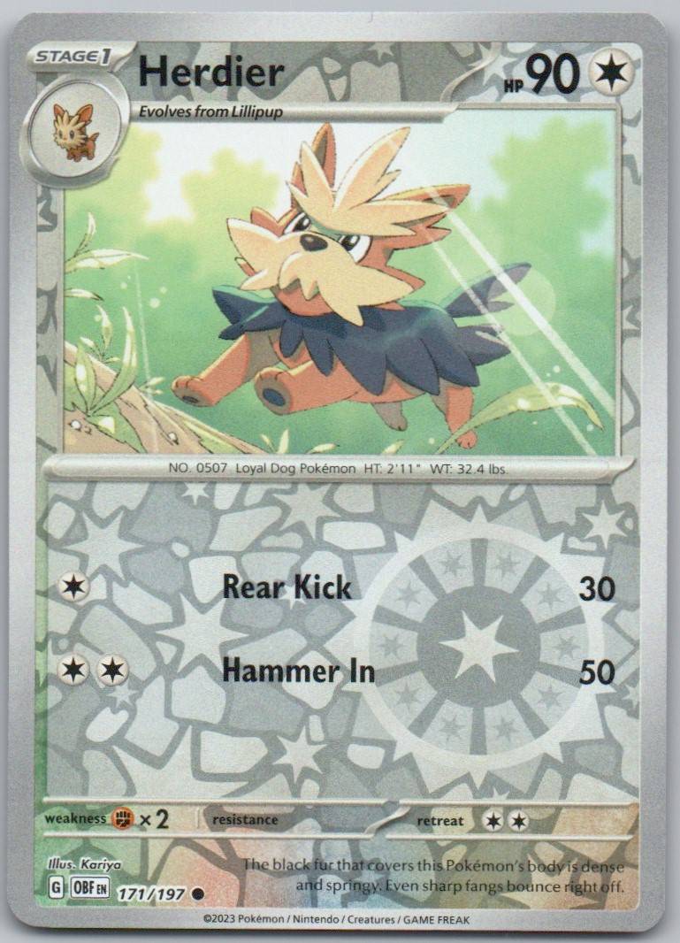 Herdier 171 Reverse Holo Colorless Card - Obsidian Flames