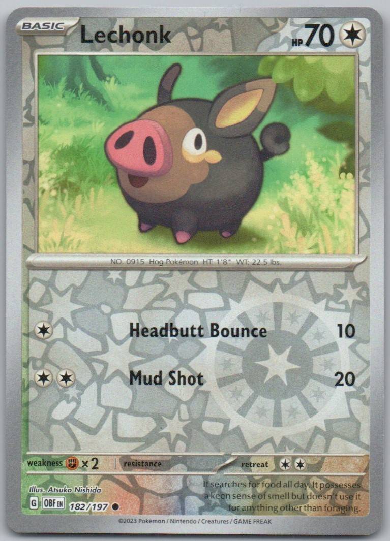 Lechonk 182 Reverse Holo Colorless Card - Obsidian Flames