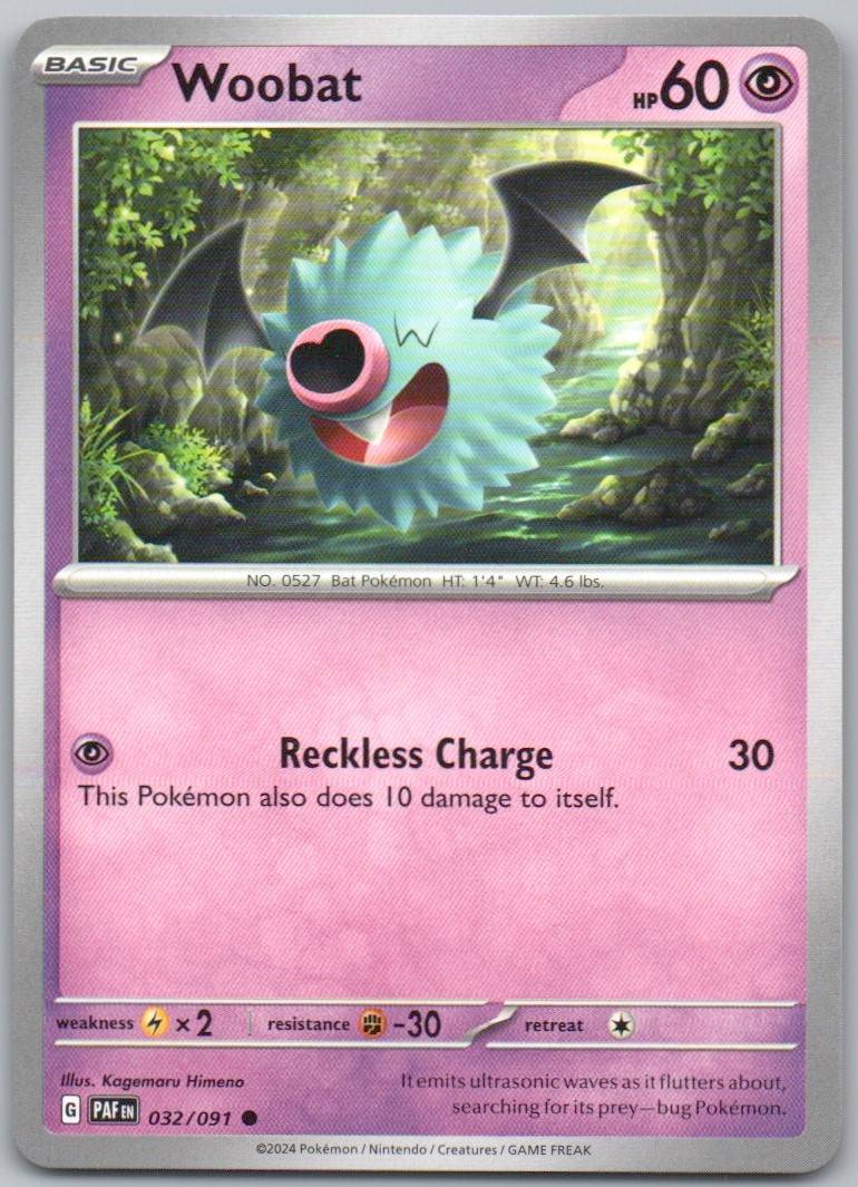 Woobat 032 Normal Psychic Card - Paldean Fates