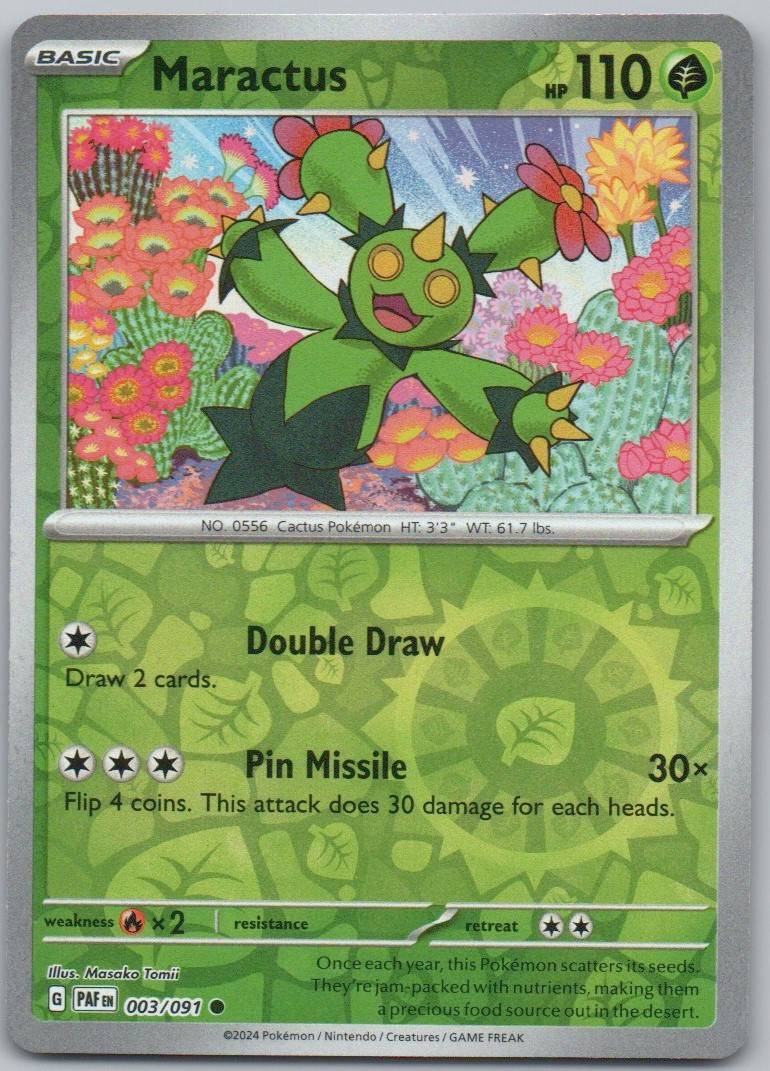 Maractus 003 Reverse Holo Grass Card - Paldean Fates