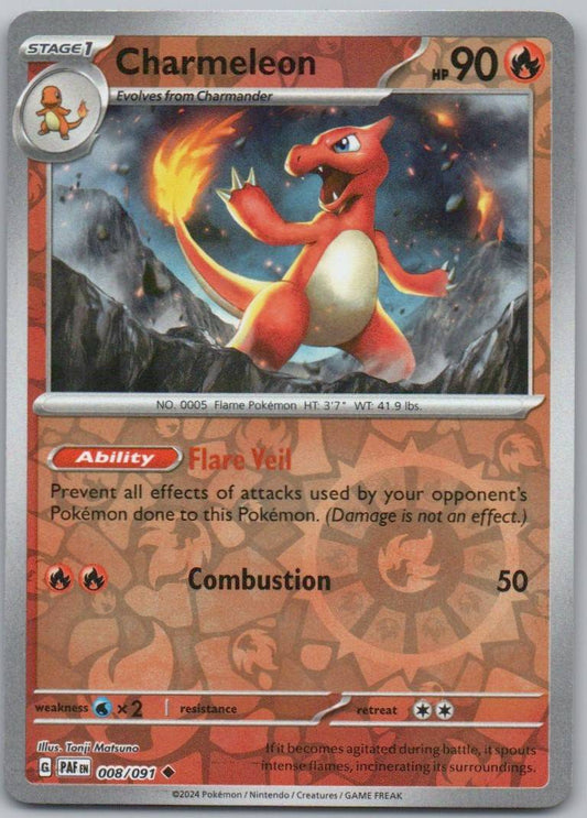 Charmeleon 008 Reverse Holo Fire Card - Paldean Fates