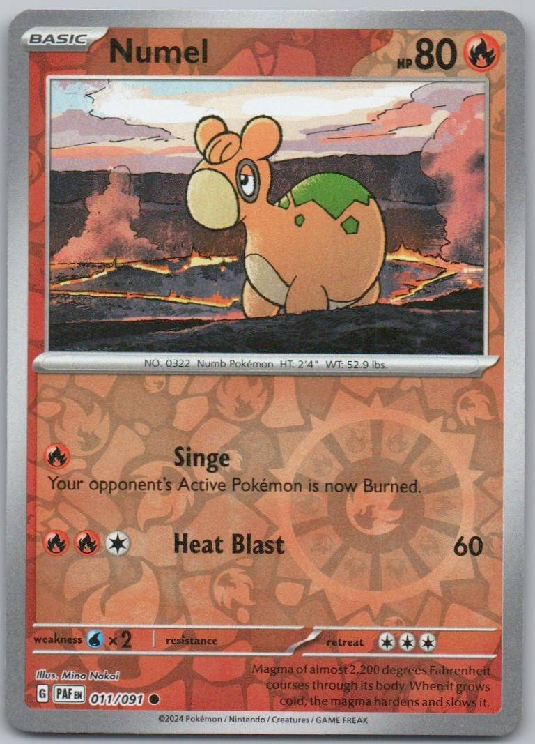 Numel 011 Reverse Holo Fire Card - Paldean Fates