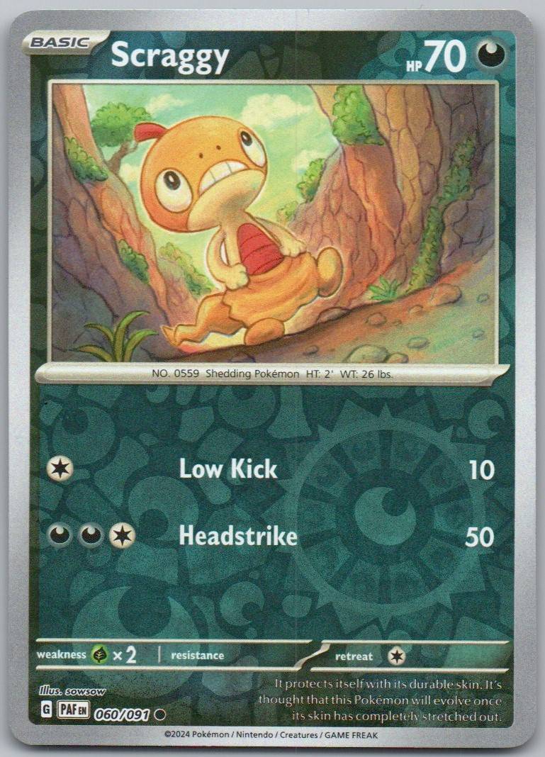 Scraggy 060 Reverse Holo Darkness Card - Paldean Fates
