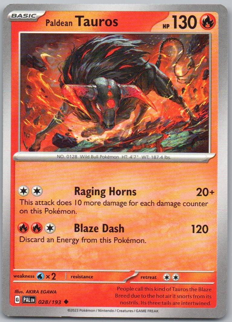 Paldean Tauros 028 Normal Fire Card - Paldea Evolved