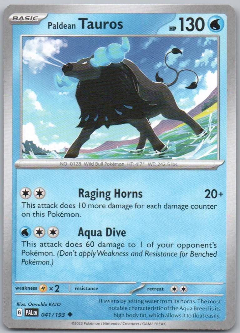 Paldean Tauros 041 Normal Water Card - Paldea Evolved