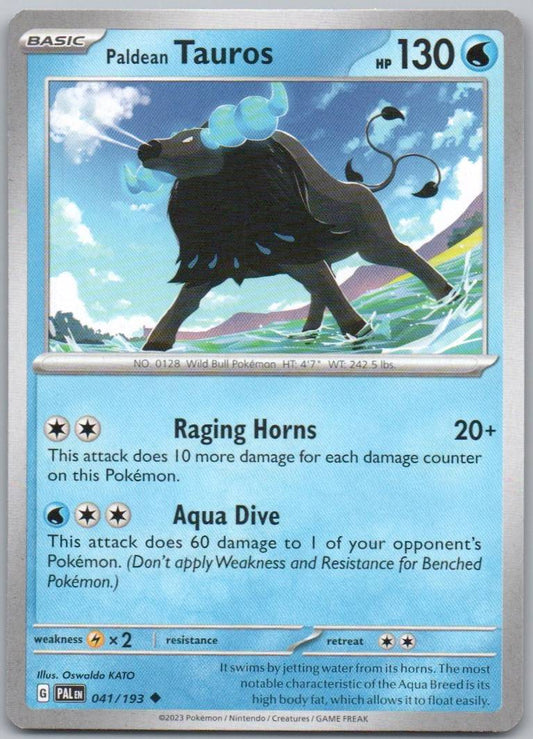 Paldean Tauros 041 Normal Water Card - Paldea Evolved