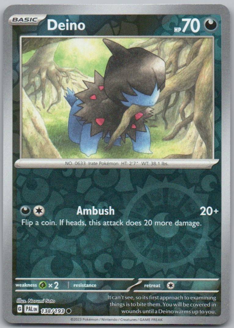 Deino 138 Reverse Holo Darkness Card - Paldea Evolved