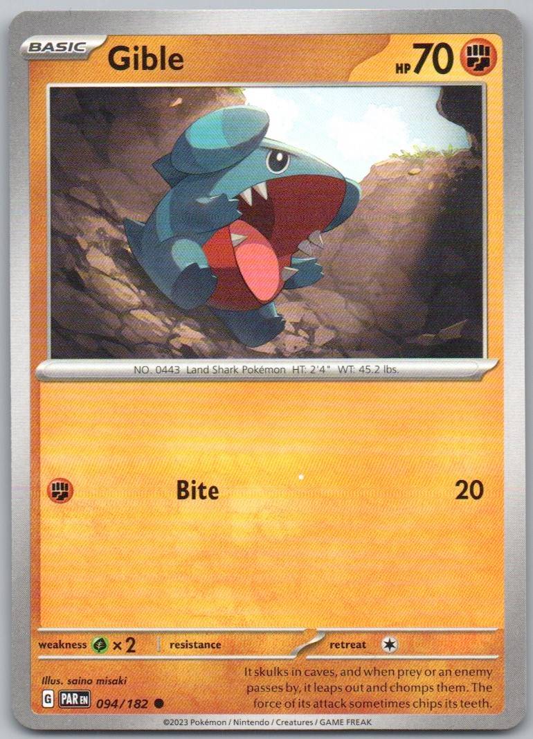 Gible 094 Normal Fighting Card - Paradox Rift
