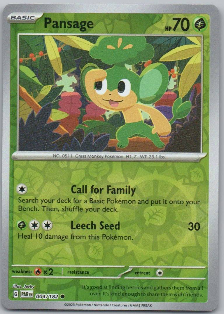 Pansage 004 Reverse Holo Grass Card - Paradox Rift