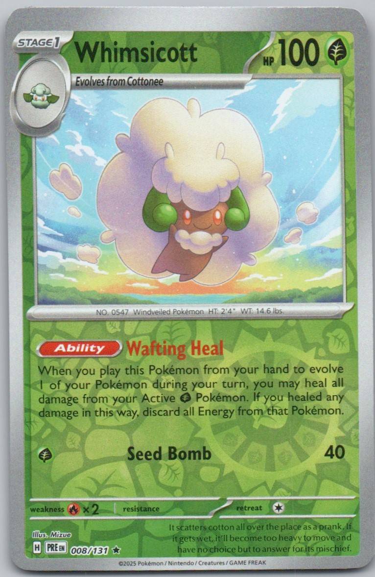 Whimsicott 008 Reverse Holo Grass Card - Prismatic Evolutions