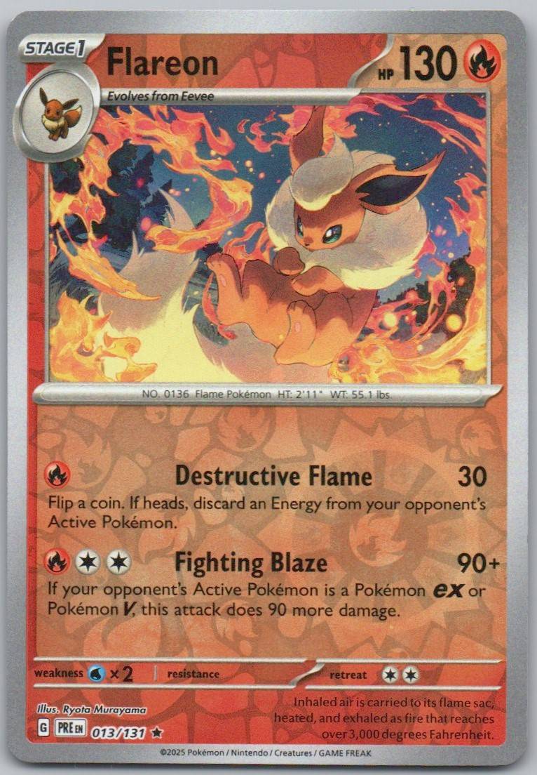 Flareon 013 Reverse Holo Fire Card - Prismatic Evolutions