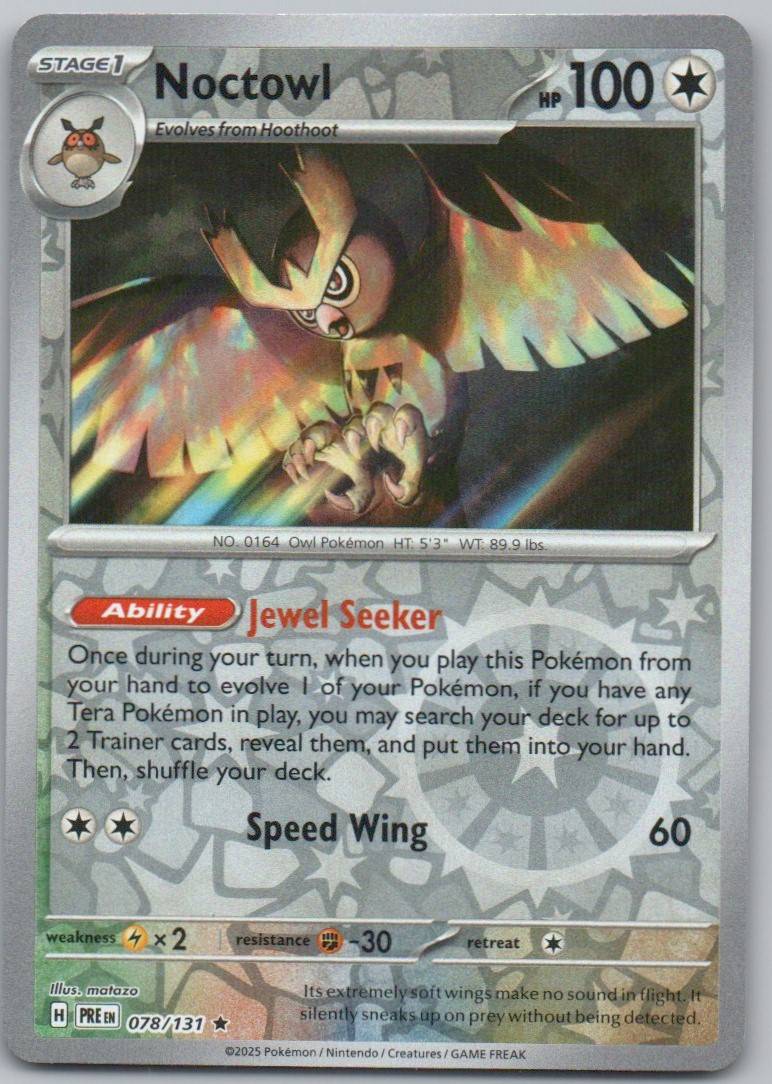 Noctowl 078 Reverse Holo Colorless Card - Prismatic Evolutions