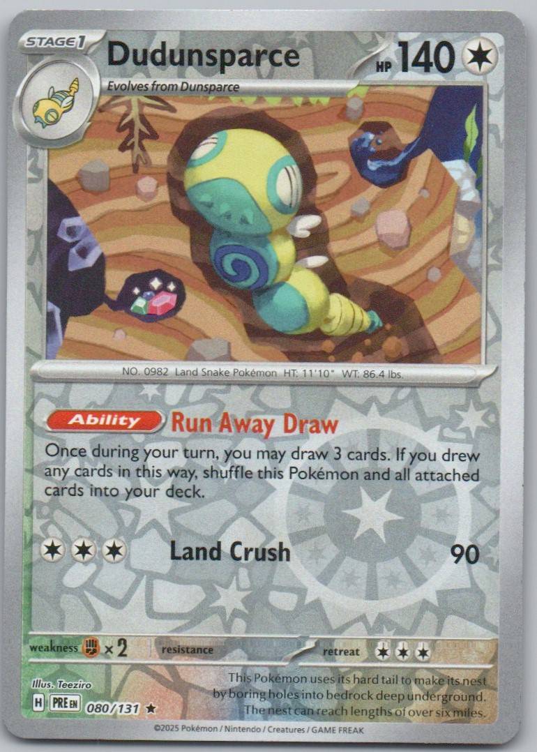Dudunsparce 080 Reverse Holo Colorless Card - Prismatic Evolutions
