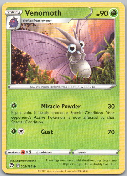 Venomoth 002 Normal Grass Card - Silver Tempest