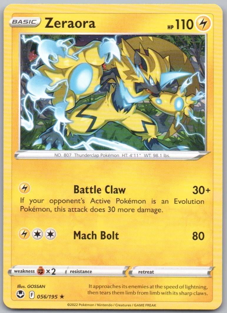 Zeraora 056 Normal Lightning Card - Silver Tempest