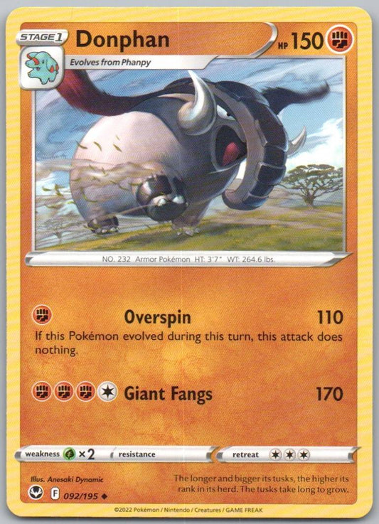Donphan 092 Normal Fighting Card - Silver Tempest