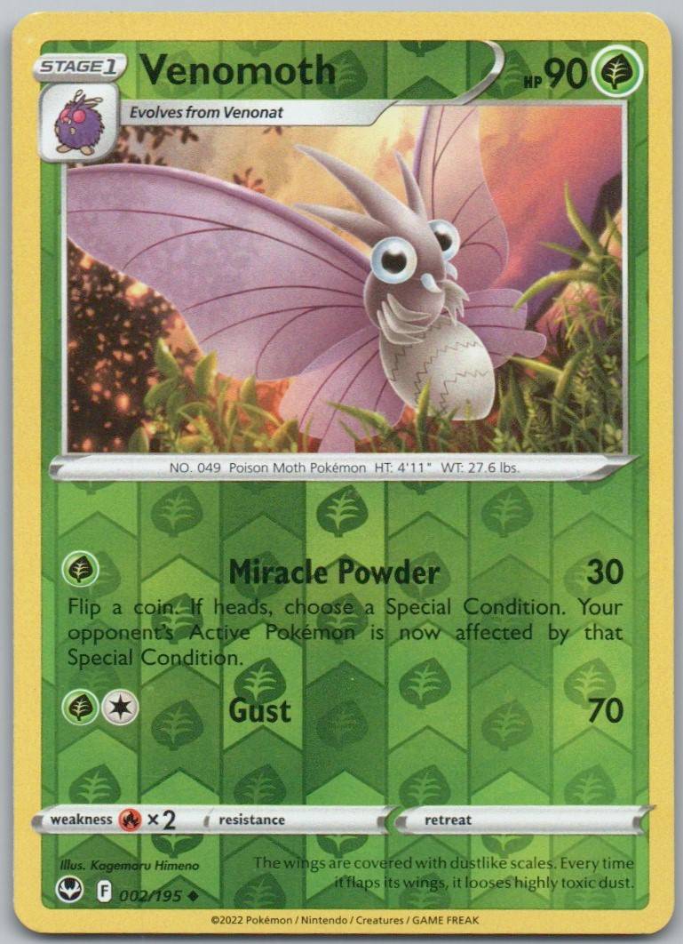 Venomoth 002 Reverse Holo Grass Card - Silver Tempest