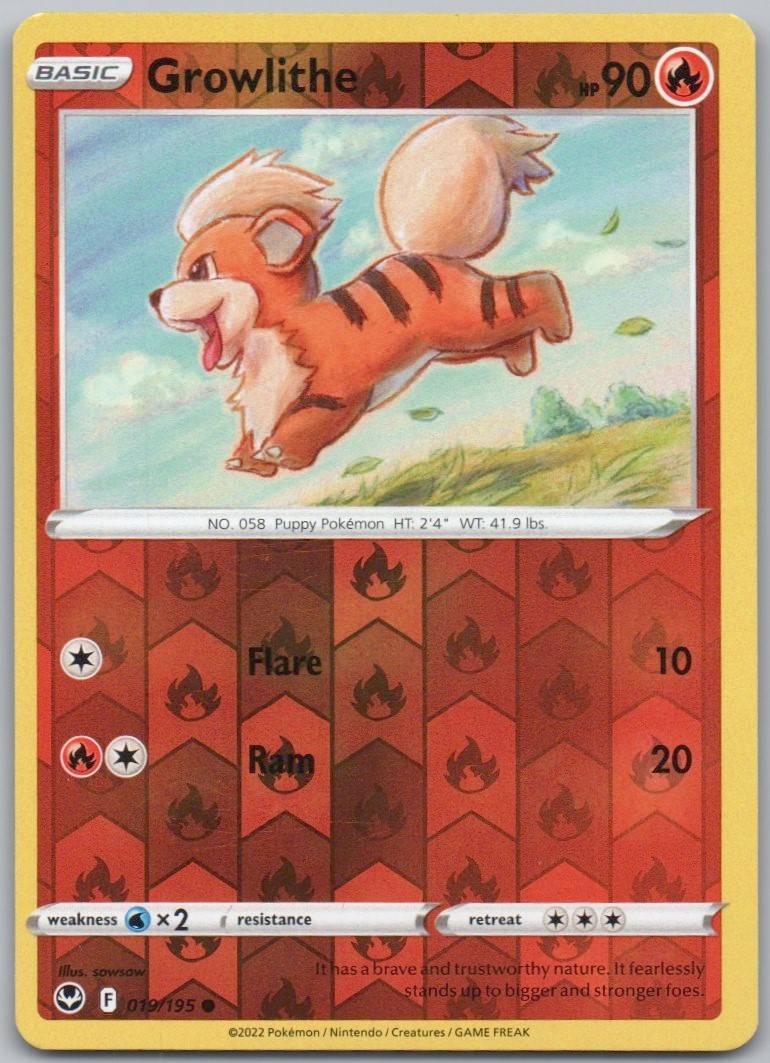 Growlithe 019 Reverse Holo Fire Card - Silver Tempest
