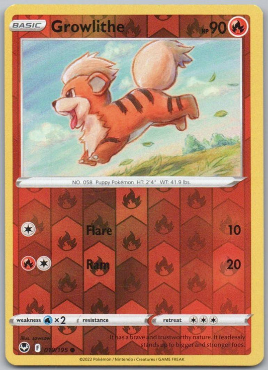 Growlithe 019 Reverse Holo Fire Card - Silver Tempest